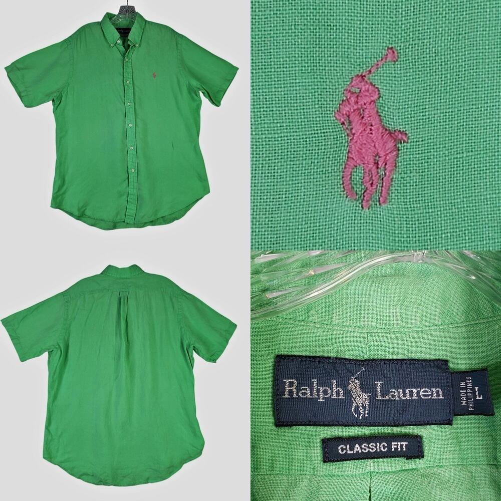 Polo Ralph Lauren Oxford Button Down Shirt LS Green Mens Size Large L